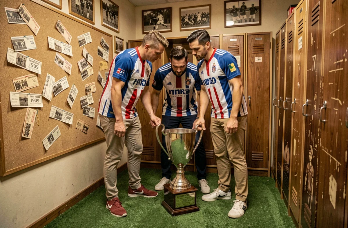 Participants explorant la salle sur le thème du football de 1909 Escape Game