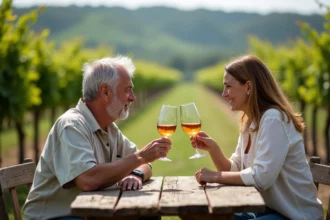Couple dégustant du vin dans un vignoble authentique