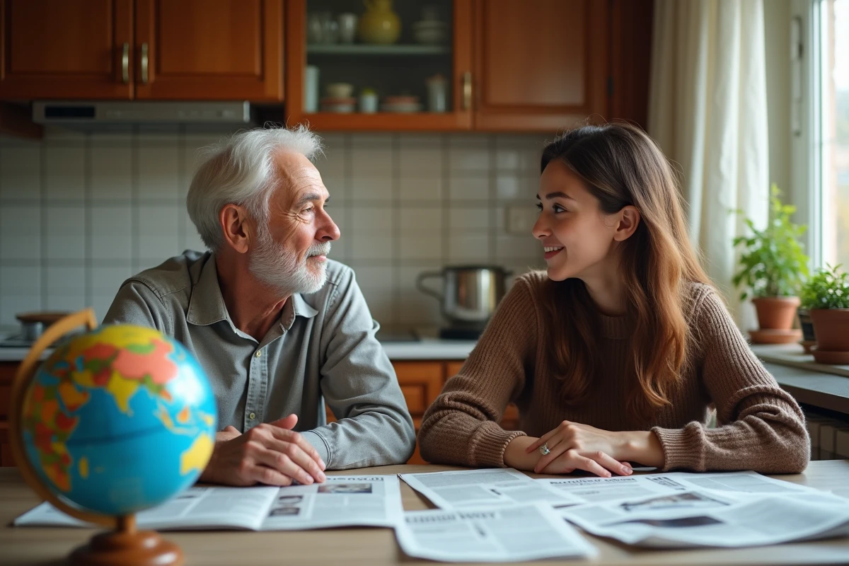 Homme age et jeune femme discutant autour d