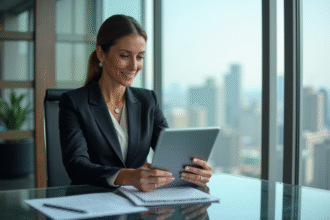 Femme d'affaires confiante dans un bureau moderne