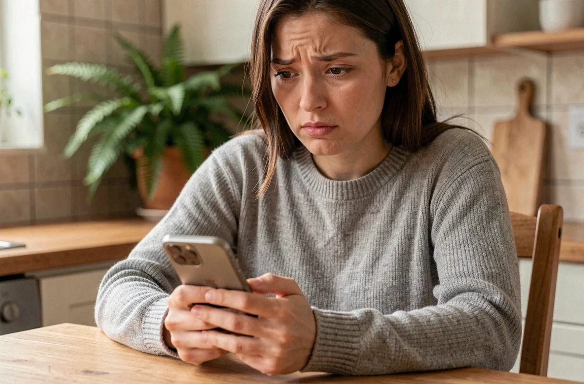Femme consultant un annuaire inversé gratuit sur son smartphone pour identifier un numéro inconnu