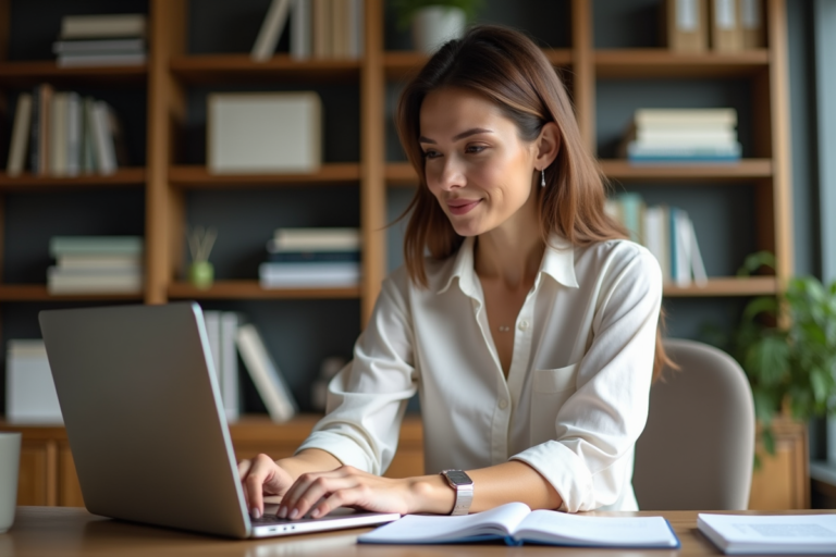 Femme concentrée étudiant des graphiques financiers dans son bureau