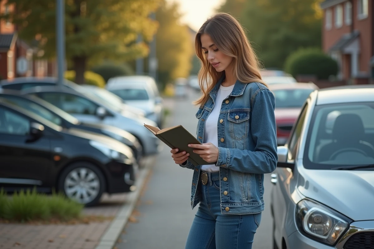 Jeune femme lisant un guide sur la rue urbaine