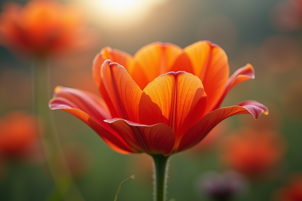 Fleur colorée et détaillée en extérieur avec flou d'arrière-plan