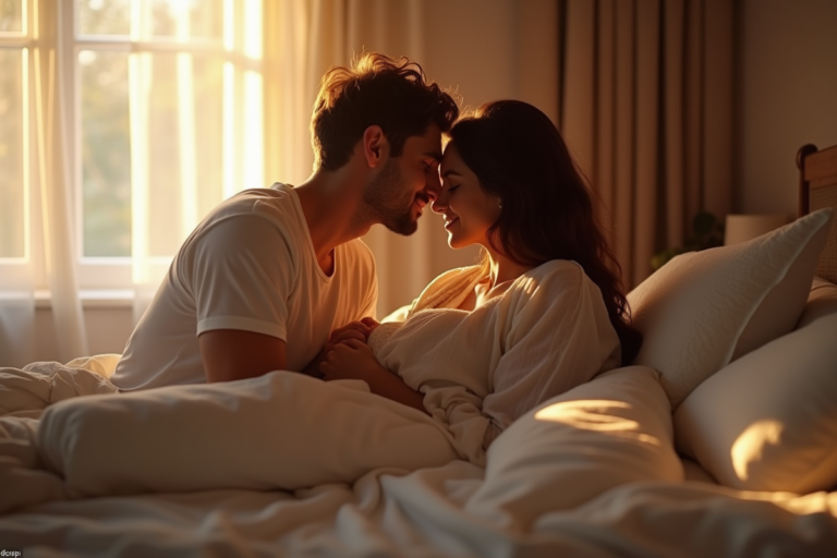 Couple s'embrassant tendrement dans un moment d'intimité
