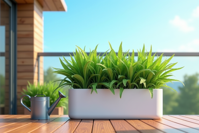 Pot de fleurs rectangulaire optimisant l'arrosage des plantes en jardinage