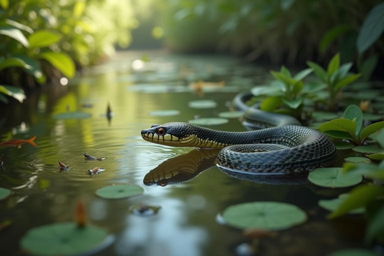 Serpent d'eau dans son habitat naturel, régulateur des amphibiens