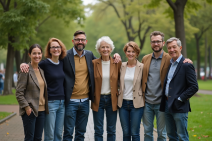Groupe d'adultes divers en cercle dans un parc