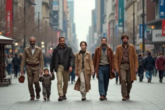 Groupe divers d'adultes et enfants dans une ville multiculturelle