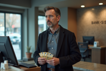 Homme d'âge moyen retirant de l'argent à la banque