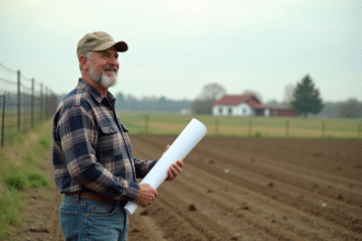 Homme d'âge moyen en tenue de travail dans un champ rural