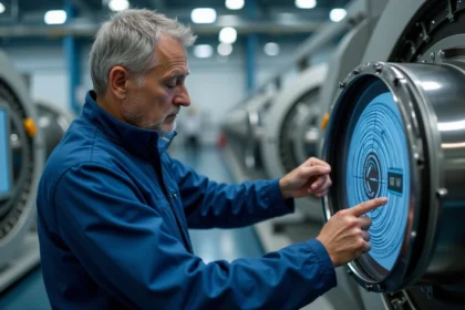 Ingénieur en laboratoire examinant un tunnel à vent moderne
