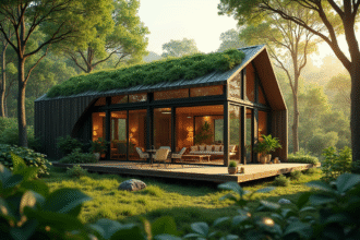 Petite maison écologique dans la forêt avec grande fenetre