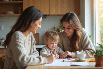 Maman et enfant dans une cuisine lumineuse et chaleureuse