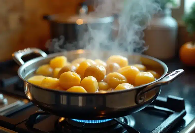 Pommes de terre prêtes à être cuites à l'eau dans une casserole