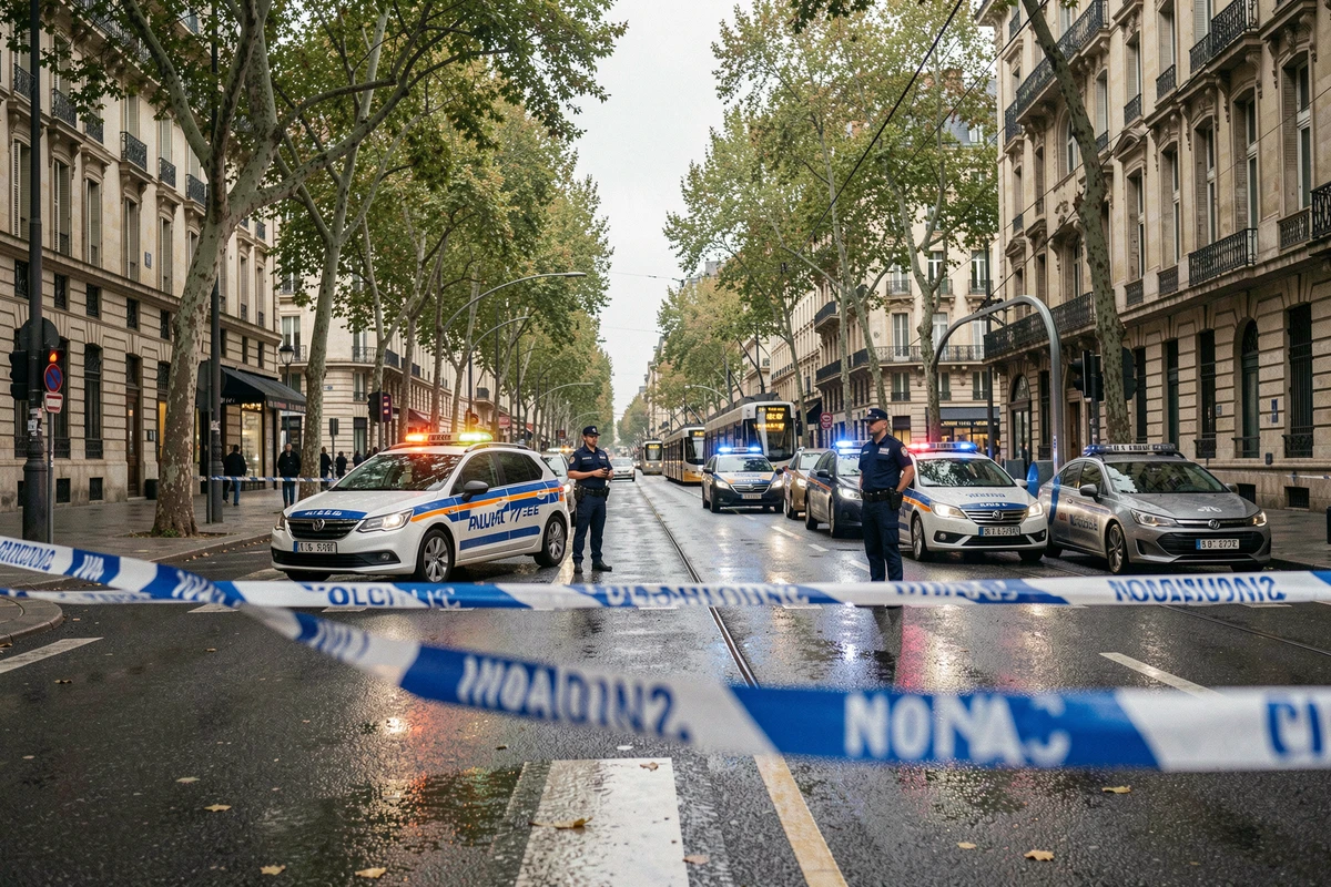 Périmètre de sécurité établi par la police sur un boulevard de Toulouse après un accident mortel
