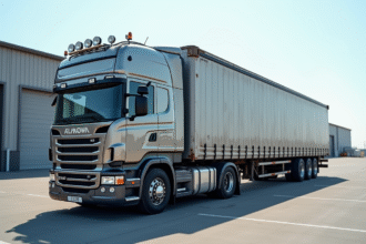 Semi-remorque 3,5 tonnes stationné en zone industrielle