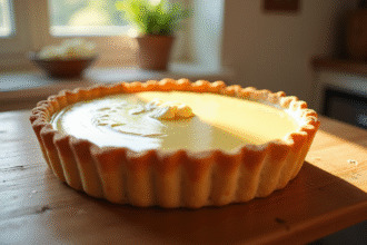 Tarte aux amandes fraîchement sortie du four avec garniture crémeuse
