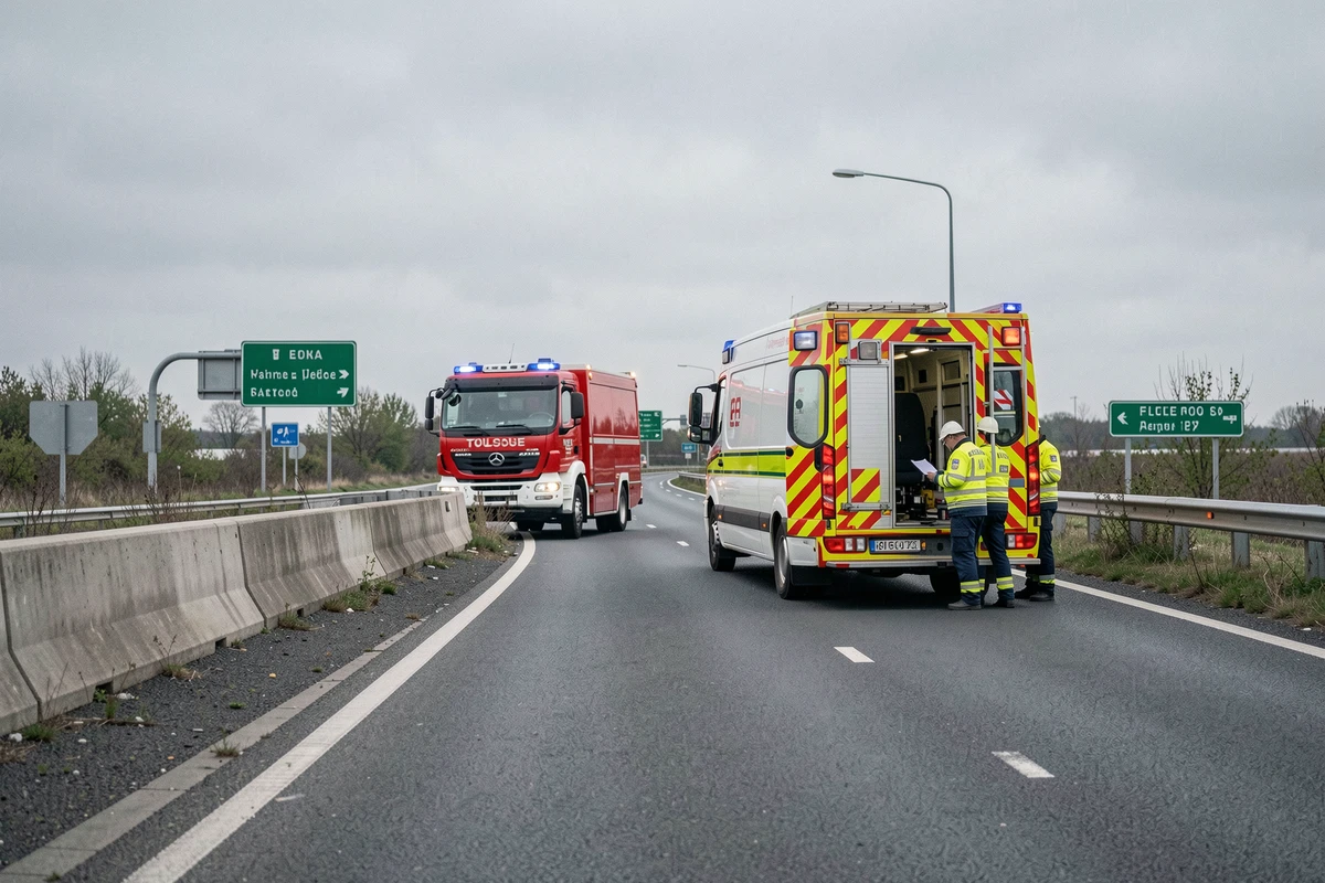 Véhicules de secours et pompiers mobilisés sur le périphérique de Toulouse lors d'un accident mortel