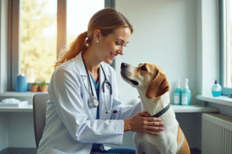 Vétérinaire confiante examinant un chien dans une clinique moderne