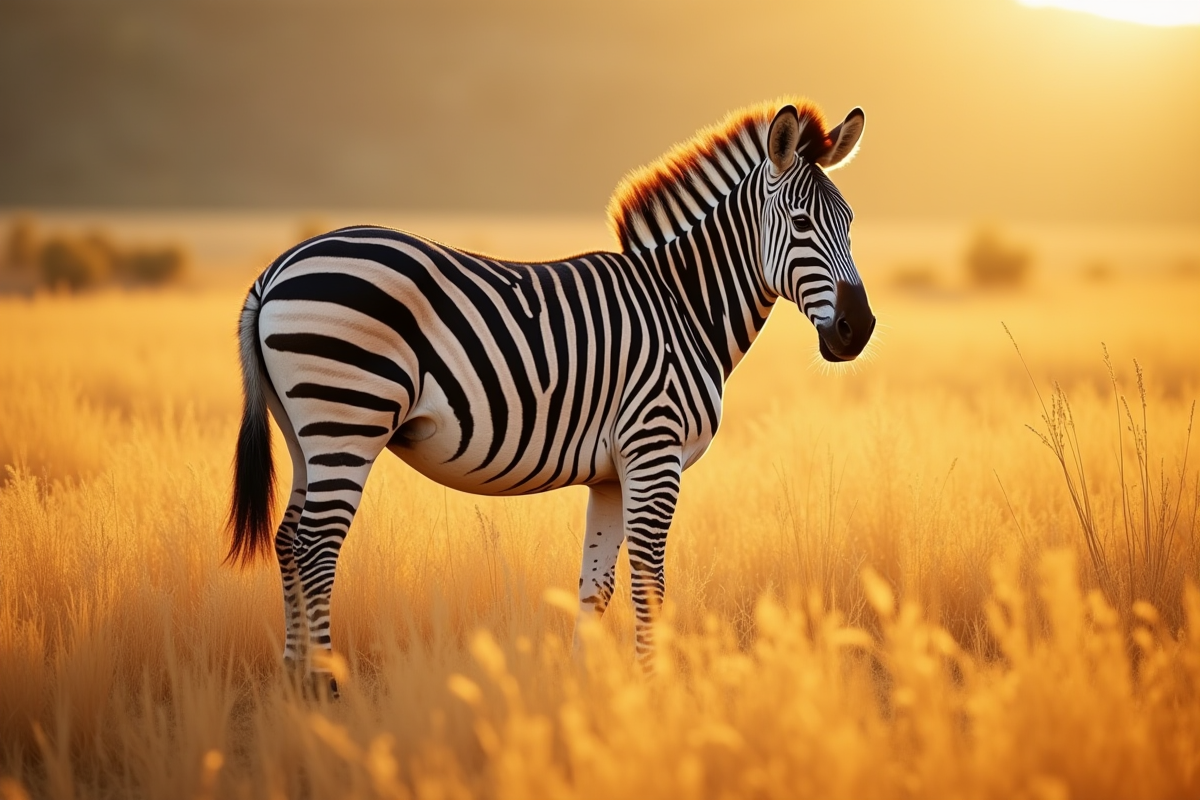 Zebre en profil sous un soleil éclatant en extérieur
